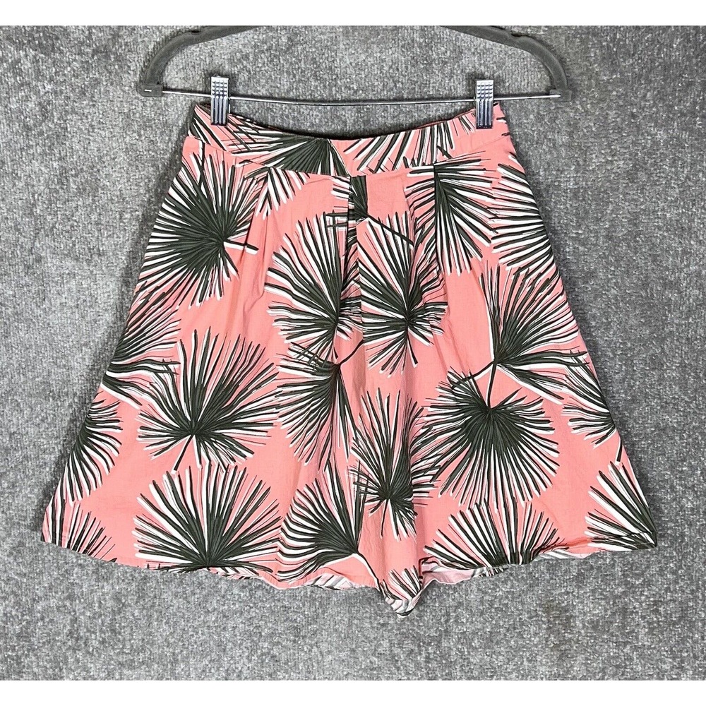 A New Day Pleated Front Palm Frond Pull‎ On Skirt Womens Size XS Pink Pockets